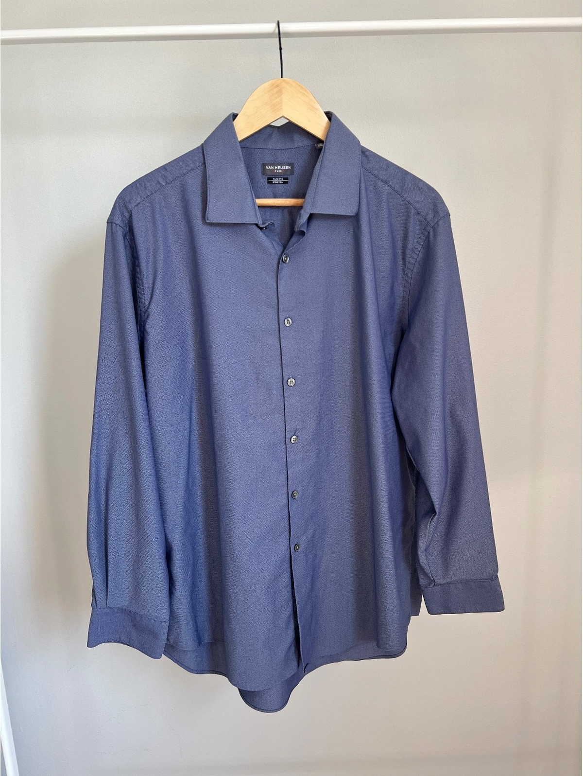 Van Heusen Flex Slim Fit Stretch Dress Shirt Blue 17.5 32/33 Xl Mens